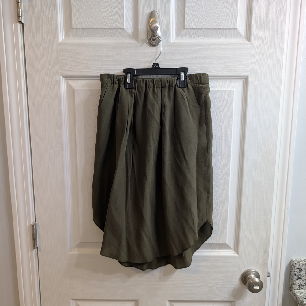 Madewell Olive Green 100% Silk Pull-On Tulip Hem Skirt With Pockets - Size S